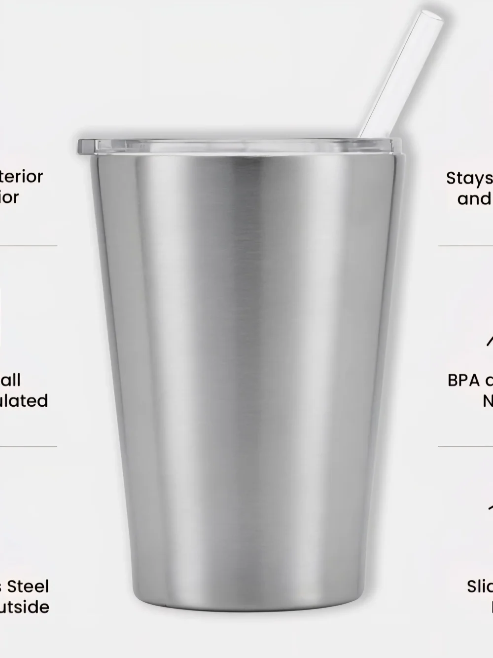 Stainless Steel Silver Travel Tumbler with Clear Lid
